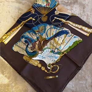 Hermès Brise De Charm Paris Silk Scarf with Japanese Fans